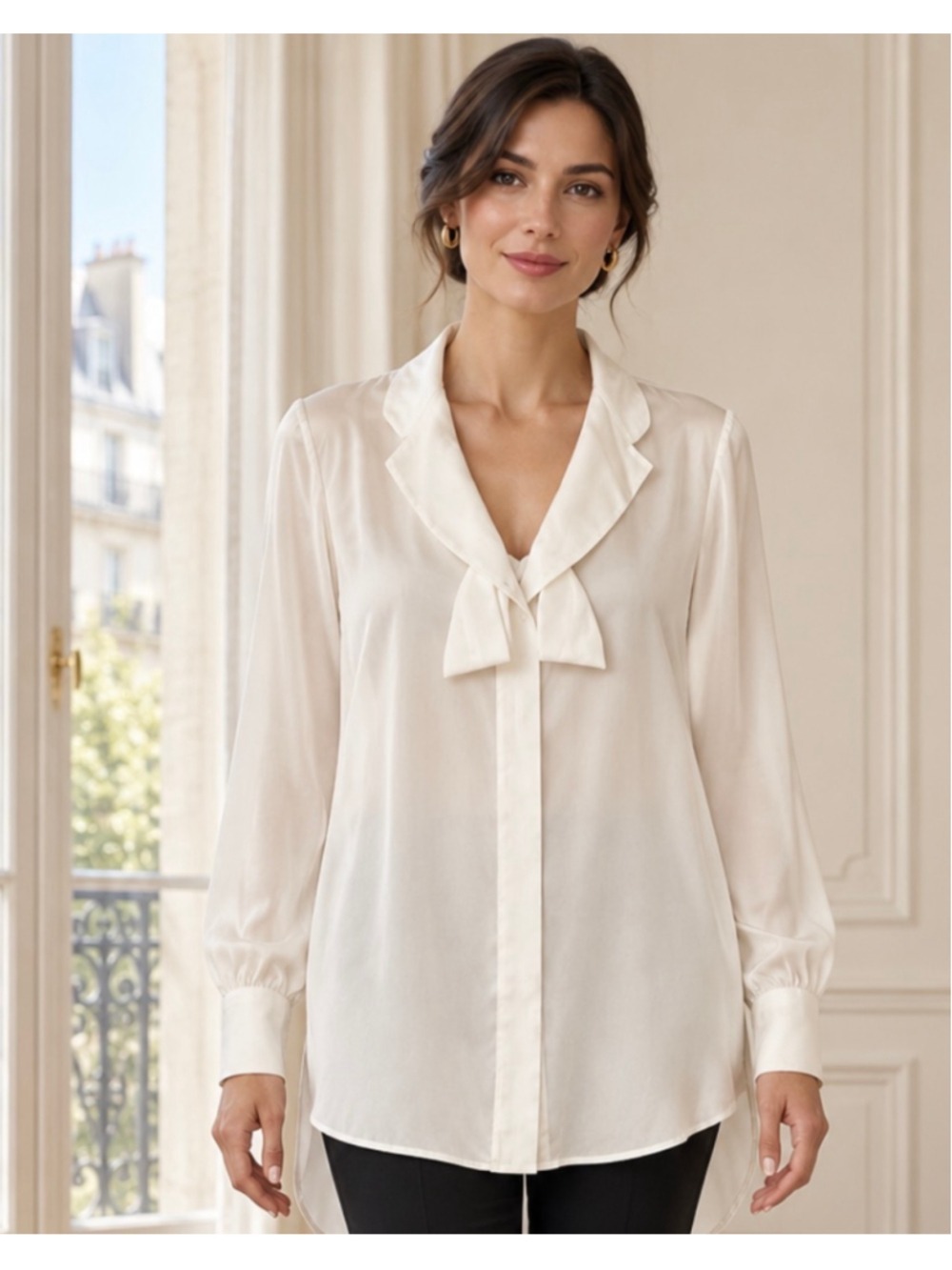 Moschino 100% Silk Blouse, Size 12, White Classic Luxury